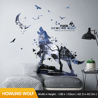 Self-Adhesive Silhouette Wolf Stickers Bedroom Living Room Decor Creative Personality Wall Decor Office Decoration Home Decor