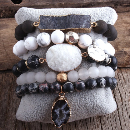 5pc Designer Hobo Beaded Bracelet Set Natural Stone Bracelets Bangles Set For Women Fashionable Every Day  Jewelry