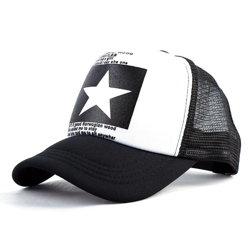 Geebro Fashion Five Point Star Pattern Baseball Cap Outdoor Baseball Hat Breathable Men Women Summer Mesh SnapbackCaps