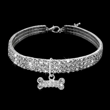 Rhinestone Bling Dog Collar Crystal Puppy Pet Dog Collars For Small Medium Large Dogs Pet Accessories Dog Bone Collar