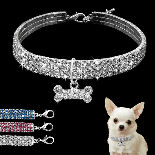 Rhinestone Bling Dog Collar Crystal Puppy Pet Dog Collars For Small Medium Large Dogs Pet Accessories Dog Bone Collar