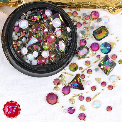 1-PC Mix Glitter Shapes Diamond Pearls Metal Twisted Bar Beads Frosted Heart Nail Art Rhinestones Gems Bling Manicure DIY Nail Art