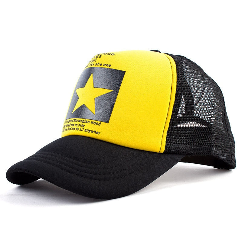 Geebro Fashion Five Point Star Pattern Baseball Cap Outdoor Baseball Hat Breathable Men Women Summer Mesh SnapbackCaps