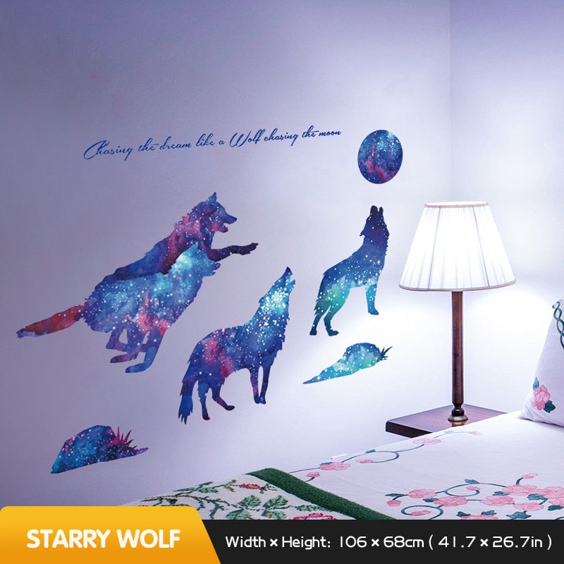 Self-Adhesive Silhouette Wolf Stickers Bedroom Living Room Decor Creative Personality Wall Decor Office Decoration Home Decor