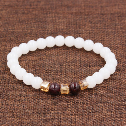 Top Natural White Chalcedony Garnet Bracelets &amp; Bangle For Women Jewelry Buddha Elastic Yoga Stone Bead Bracelet