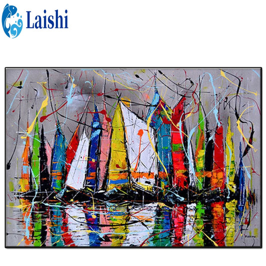 Abstract Art Sailing Boats 5D Diamond Painting Full Drill Cross-Stitch Embroidery Mosaic DIY Home Decoration