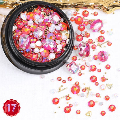 1-PC Mix Glitter Shapes Diamond Pearls Metal Twisted Bar Beads Frosted Heart Nail Art Rhinestones Gems Bling Manicure DIY Nail Art