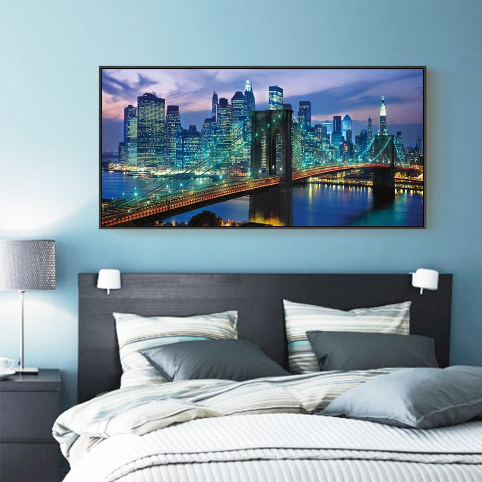 DIY Diamond Painting Full Drill Diamond City Night Mosaic Building New York Scenic Cross-Stitch Embroidery Background Home Decor