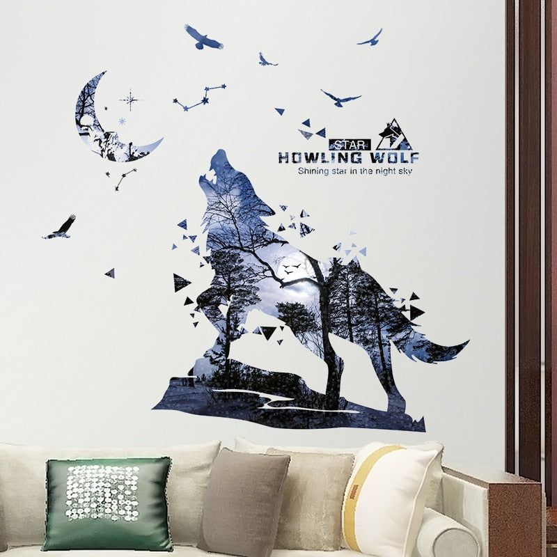 Self-Adhesive Silhouette Wolf Stickers Bedroom Living Room Decor Creative Personality Wall Decor Office Decoration Home Decor