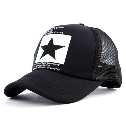 Geebro Fashion Five Point Star Pattern Baseball Cap Outdoor Baseball Hat Breathable Men Women Summer Mesh SnapbackCaps