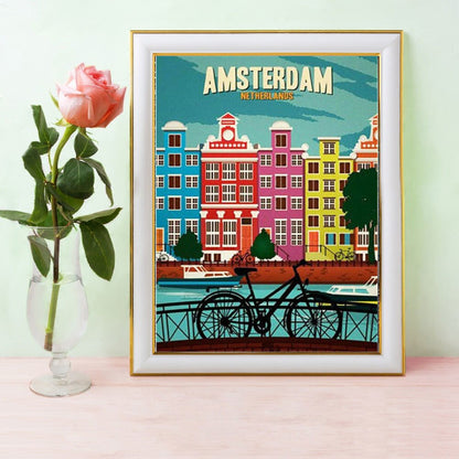 Diamond Painting Amsterdam City Full Square Round Cross Stitch Diamond Embroidery Landscape Handicraft Home Decor