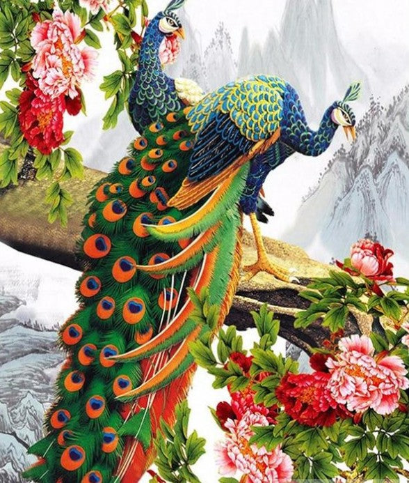 5D Diamond Painting Cross-Stitch Embroidery Full Drill Peacock Bird Flower Square or Round DIY Craft Painting Kit Decor Art