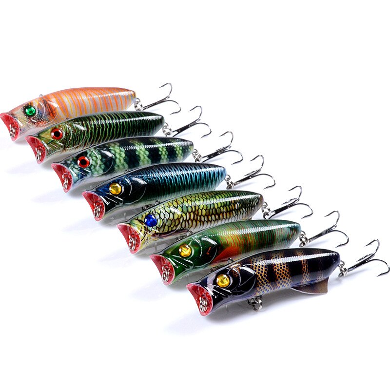 1pc Floathing Lure with Treble Hook 3D Printed Topwater Popper Fishing Lure 7.8cm 11.5g Hard Bait Plastic Fishing Tackle Crankbait 7 Colors