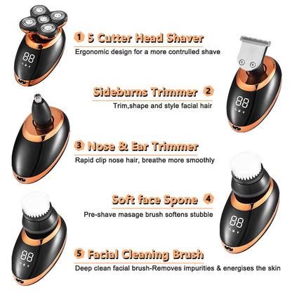 IPX7 Waterproof Electric Shaver Razor for Men Beard Hair Trimmer Rechargeable Bald Head Shaving Machine LCD Display Grooming Kit