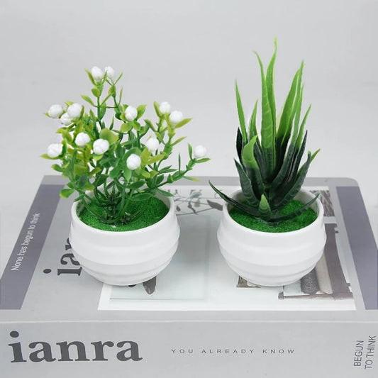 Mini Artificial Plants Bonsai Small Simulated Tree Pot Grass Fake Flowers For Home Garden Office Table Room Decoration Ornaments