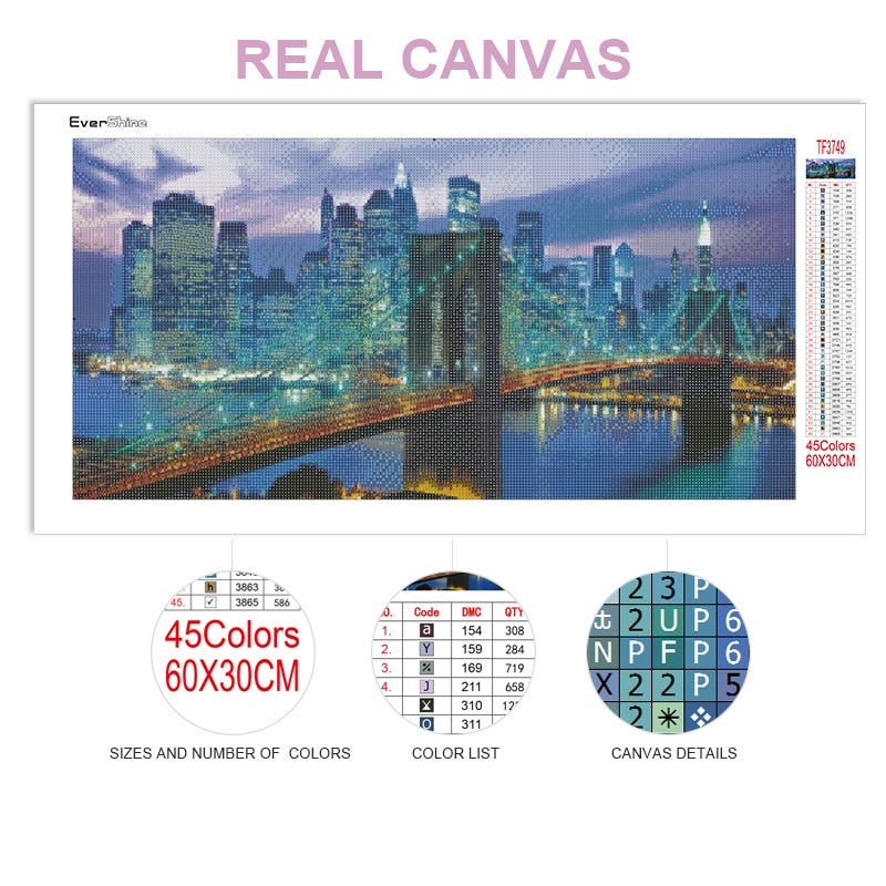 DIY Diamond Painting Full Drill Diamond City Night Mosaic Building New York Scenic Cross-Stitch Embroidery Background Home Decor