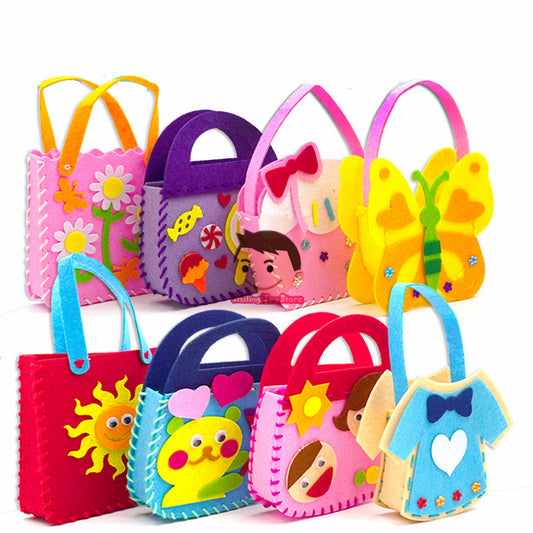 DIY Handbag Children Craft Toy Mini Bag Non-woven Cloth Colorful Handmade Bag Cartoons Animals Children Handbags