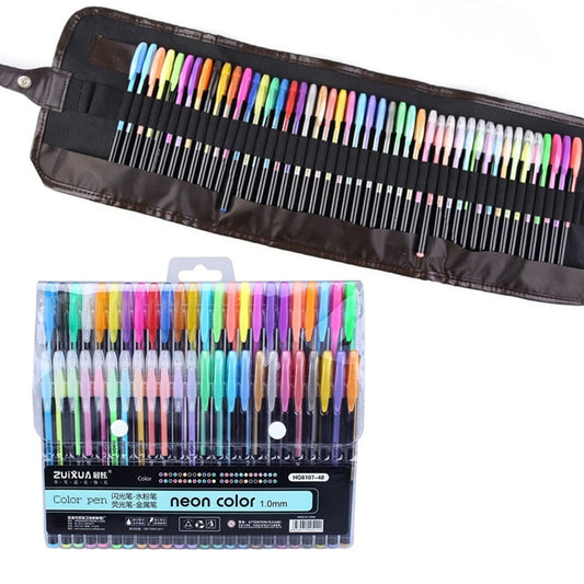 12/24/36/48 Colors Gel Pens Set & Refills School Stationery Pastel Neon Glitter Sketch Pencil Case Drawing Art Marker Gift