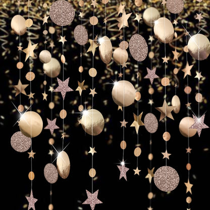 4m Mirror Decoration Supplies Paper Star Round Gold Garland Flash Banner Happy Birthday Wedding Party Favor Baby Shower Curtain