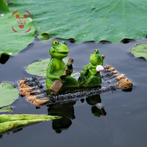 Resin Floating Bamboo raft Frog Statue duck Sculpture Outdoor Garden Pond Decorative Home  Fish Tank Garden Decor Desk Ornament