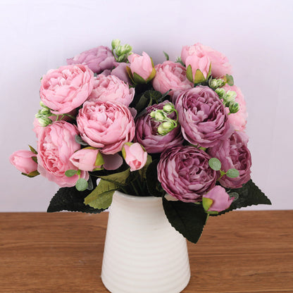 30cm Rose Pink Silk Peony Artificial Bouquet Flowers 5 Big Heads 4 Small Bud Bride Wedding Home Decoration Fake Flowers Faux