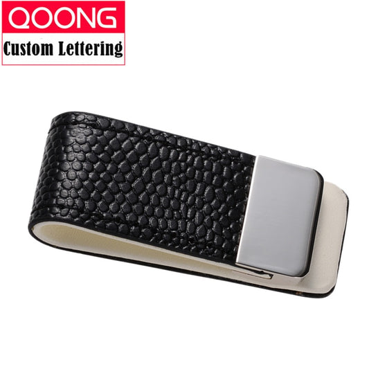 QOONG Money Clip Cash Clamp Holder Portable Leather Slim Money Clip Wallet Purse for Pocket Metal Money Holder Bill Clip ML1-046