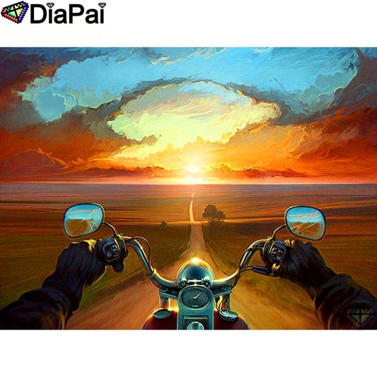 Motorcycle Sunset 5D Rhinestone Paintings DIY Full Drill Square Round Diamonds Arts Crafts Embroidery Riding Hog Diamond Paintings Home Decoration