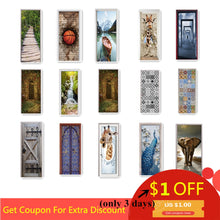 Load image into Gallery viewer, Custom Size Landscape Wood Door Stickers For Living Room Bedroom PVC Self Adhesive Wallpaper Waterproof Renovation Mural Decals
