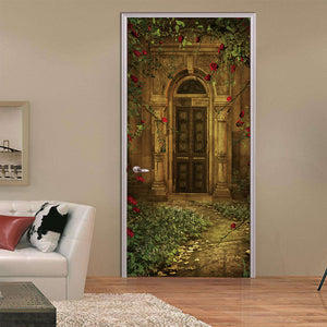 Custom Size Landscape Wood Door Stickers For Living Room Bedroom PVC Self Adhesive Wallpaper Waterproof Renovation Mural Decals