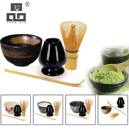 4pcs/set traditional japanese tea sets matcha gift-set bamboo matcha whisk scoop ceremic Matcha Bowl Whisk Holder