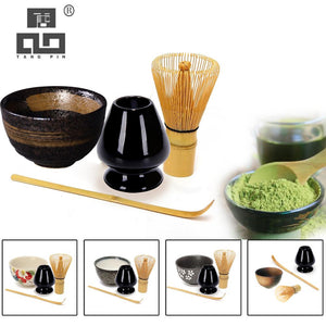 4pcs/set traditional japanese tea sets matcha gift-set bamboo matcha whisk scoop ceremic Matcha Bowl Whisk Holder