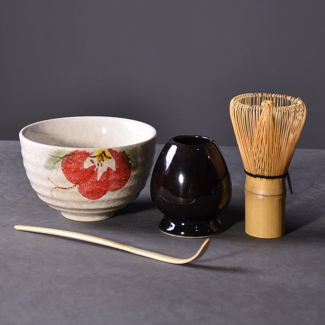 4pcs/set traditional japanese tea sets matcha gift-set bamboo matcha whisk scoop ceremic Matcha Bowl Whisk Holder