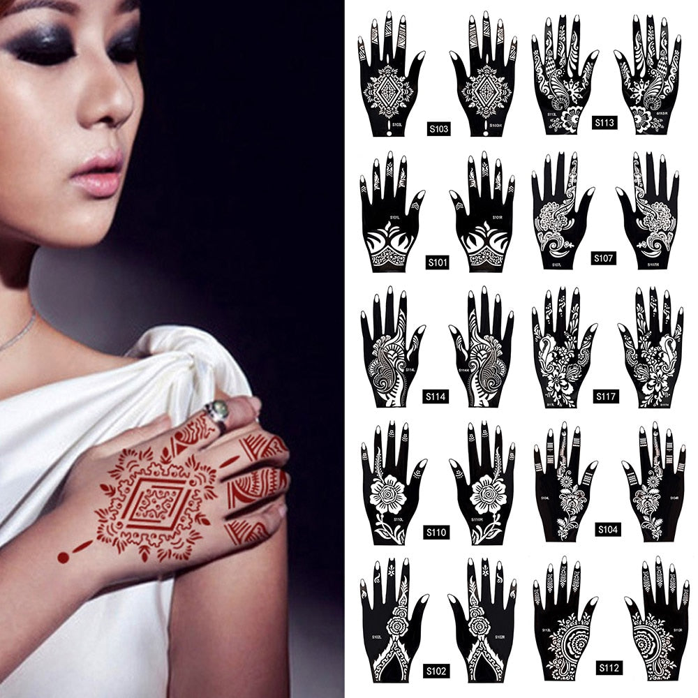 2-Pc Set Temporary Tattoo stencil 25 designs Body Art Men Women Indian Henna Pattern Beauty Waterproof Fake Arm Hand Reusable Tattoo