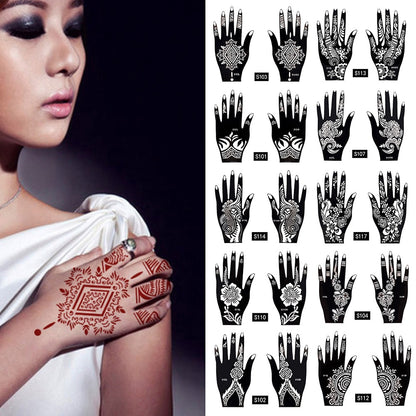 2-Pc Set Temporary Tattoo stencil 25 designs Body Art Men Women Indian Henna Pattern Beauty Waterproof Fake Arm Hand Reusable Tattoo