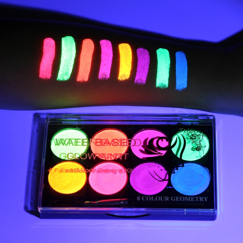 8-Colors Face Body Art Paint UV Glow Fluorescent Glowing Halloween Party Fancy Dress Beauty Makeup Tool