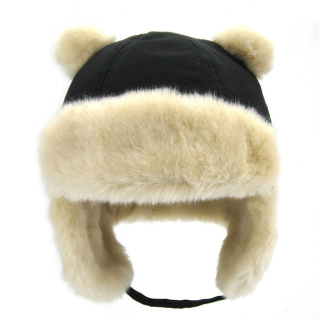 Kids Thickened Fur Hats Winter Windproof Keep Warm Hat for Girls Boys Cute Little Ear Ushanka Cap Children 0-4 Years Bomber Cap