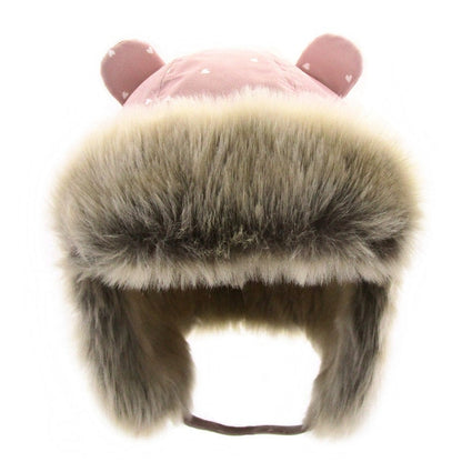 Kids Thickened Fur Hats Winter Windproof Keep Warm Hat for Girls Boys Cute Little Ear Ushanka Cap Children 0-4 Years Bomber Cap