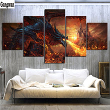 Load image into Gallery viewer, Multi Panel Fantasy Art Fire Dragon Poster Game Square Round Drill Mosaic Diamond Painting Cross Stitch DIY 5D Full Embroidery 5 pcs decor
