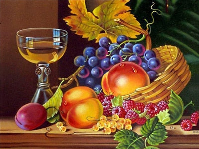 Fruit & Wine 5D Diamond Painting Kits Round or Square Acrylic Diamonds Embroidery Cross Stitch for Men or Women Décor