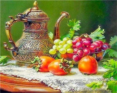 Tea & Fruit 5D Diamond Painting Fruit Cross Stitch Mosaic Diamond Embroidery Full Square Picture Of Rhinestone Kitchen Home Decor