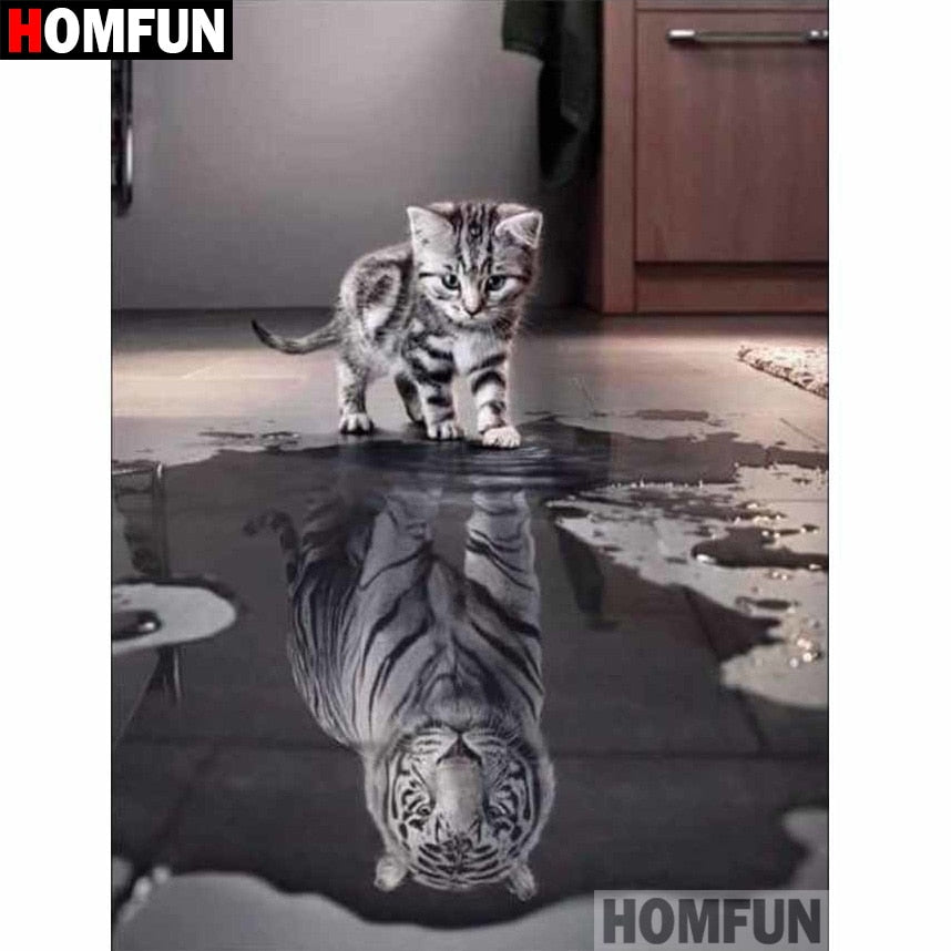 White Cat Tiger Reflection Diamond Arts Painting Kit DIY Full Drill Select Square Round Diamonds Crafts Embroidery Rhinestone Painting Home Decoration