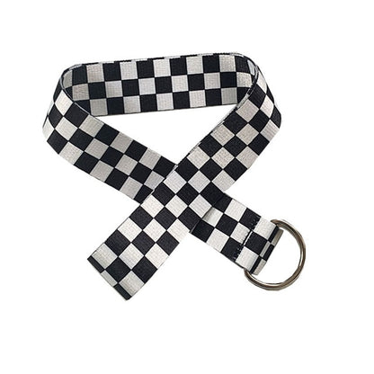 Stylish Checkerboard Belt Canvas Waist Belts Waistband Casual Style Checkered Black White Belt