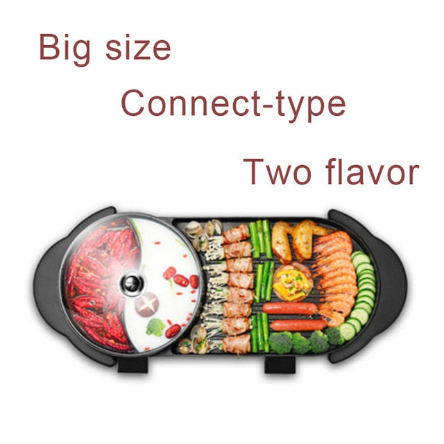 Electric Heating BBQ Household Grill Disconnected Two flavor Hot Pot Smokeless Barbecue Machine Electric Oven Cabob Machine