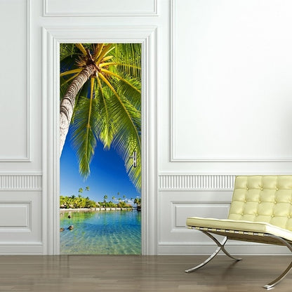 DIY 3D PVC Self Adhesive Wallpaper Beautiful Landscape Door Sticker For Living Room Bedroom Waterproof Mural Decals deursticker