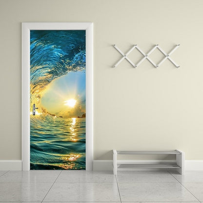 DIY 3D PVC Self Adhesive Wallpaper Beautiful Landscape Door Sticker For Living Room Bedroom Waterproof Mural Decals deursticker