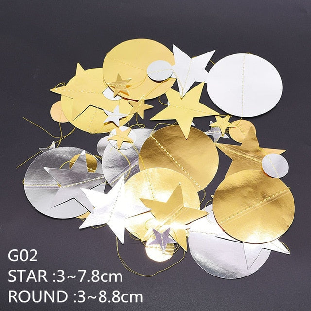 4m Mirror Decoration Supplies Paper Star Round Gold Garland Flash Banner Happy Birthday Wedding Party Favor Baby Shower Curtain