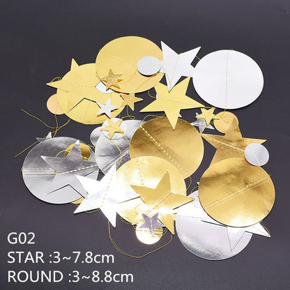 4m Mirror Decoration Supplies Paper Star Round Gold Garland Flash Banner Happy Birthday Wedding Party Favor Baby Shower Curtain