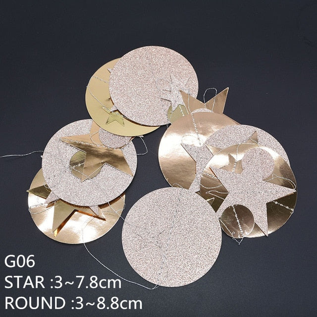 4m Mirror Decoration Supplies Paper Star Round Gold Garland Flash Banner Happy Birthday Wedding Party Favor Baby Shower Curtain