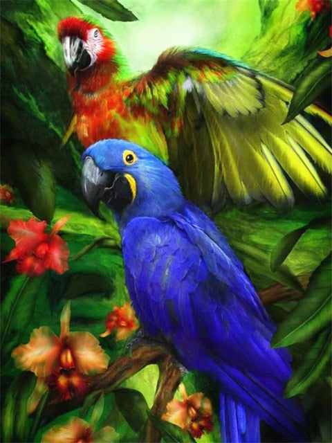 5D Diamond Painting Kit Blue Parrot AB Drills Kits for Adults DIY Bird Mosaic Cross Stitch Pattern Handmade Embroidery Kits Wall Décor