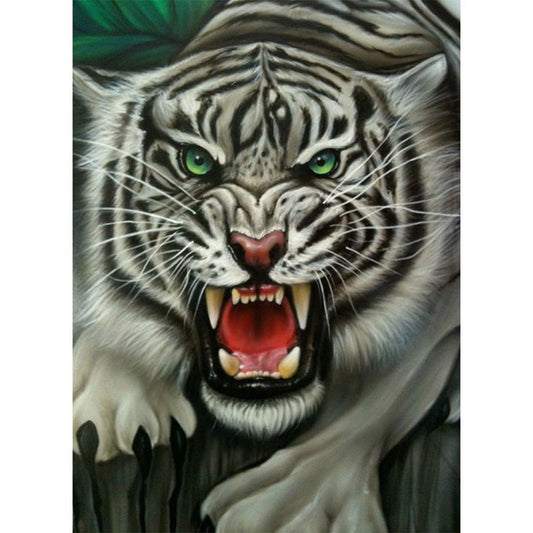 Angry White Tiger 5D Diamond Painting Kit Full AB Drills Kits for Adults Kids DIY Mosaic Cross Stitch Pattern Handmade Embroidery Kits Wall Décor